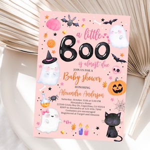 Zaproszenie na Halloween Baby Shower Little Boo Ghost Sprinkle Baby Shower Pink Girl Cute Spooktacular Digital Editable Printable Download Haba4