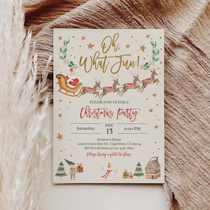 Christmas Party Invitation Holiday Party Invite Sleigh Red Deer Santa Claus Winter Party X-mas Digital Editable Printable Download Chr32