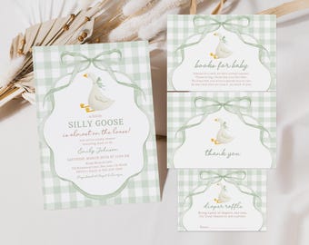 Paquete de invitaciones para baby shower de Silly Goose - Verde salvia neutro (Bab413)