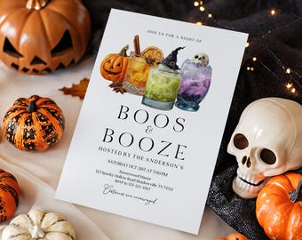 Boos & Booze Halloween Invitation (Editable Costume Party Template HaI38)