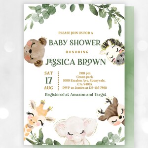 Woodland baby shower invitation  Forest animal invite  Gender neutral, Download, EDITABLE  Bab76