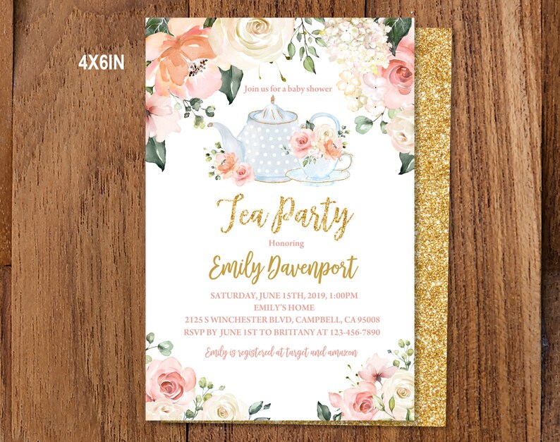 Tea Party Baby Shower Invitation Floral High Tea Invite Time Etsy