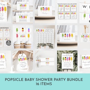 Editable Popsicle Baby Shower Invitation Bundle Ice cream Baby Shower Party Decor Supplies Kit Summer Neutral Printable Download Bab193
