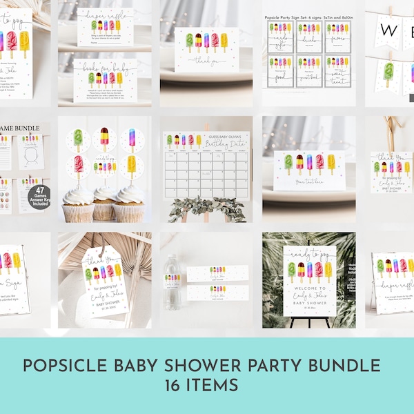 Editable Popsicle Baby Shower Invitation Bundle Ice cream Baby Shower Party Decor Supplies Kit Summer Neutral Printable Download Bab193