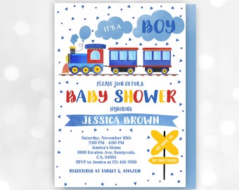 Train baby 2025 shower invitations