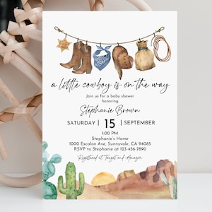 Little Cowboy baby shower Invitation Wild West Baby Shower Invite Country Western Boy Baby Sprinkle Editable Printable Download Bab207