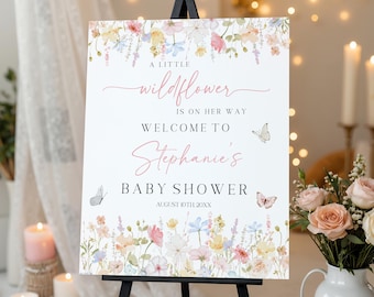 Baby Shower Welcome Sign: Wildflower Floral Theme (Editable Digital Bab363)