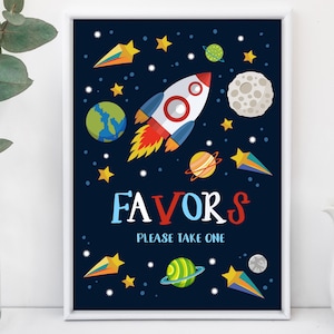 Favors Sign Outer space Birthday Baby Shower Party Table sign Decor Astronaut Download EDITABLE Bab45 Bir73