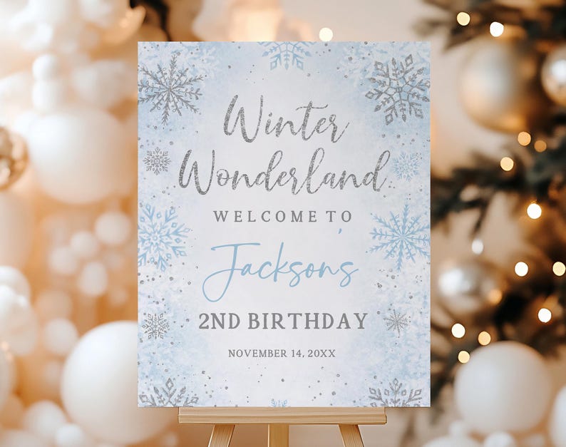 Welcome Sign Poster: Winter Wonderland Snowflakes - Blue and Silver ...