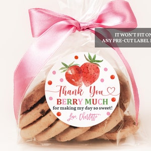 Étiquettes de remerciement d'anniversaire aux fraises, étiquettes rondes, baies sucrées, fraise, fête des producteurs, édition imprimable, téléchargement Bir278