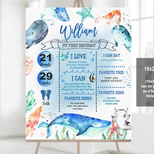 Sea Meilenstein Zeichen Ocean 1. Geburtstag Stats Poster Bearbeitbare Ozean Tiere Meilenstein Zeichen Vorlage Printable Download Bir306