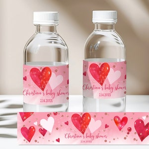 Valentijnsdag babyshower waterflesetiket Babyshower bedankje Hart waterflesetiket Download BEWERKBAAR Bab3