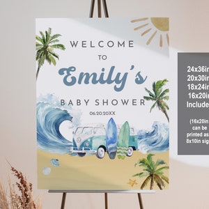 Editierbares Surfing Baby dusche Willkommensschild Baby on Board Willkommensposter Surf Beach Sommer Pool Party Surfer Boy Printable Download Bab187