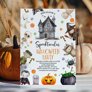 Editable Kids Halloween Invitation - Monster Costume, Haunted House