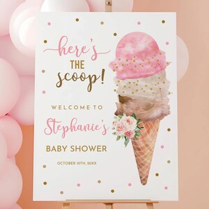 Ice Cream Baby Shower Welcome Sign Baby Sprinkle Decorations Sundae Sign Editable Girl Baby Shower Ice Cream Social party Printable Bab92