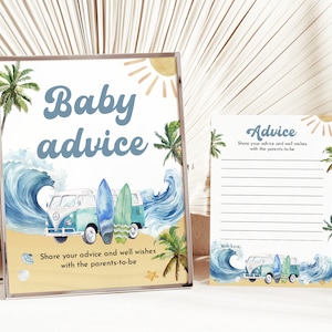 Bearbeitbarer Rat für Eltern für Baby an Bord Babyparty Surf-Babyparty-Beratungskarten Surf Strand Ozean Sommer Pool Printable Bab187