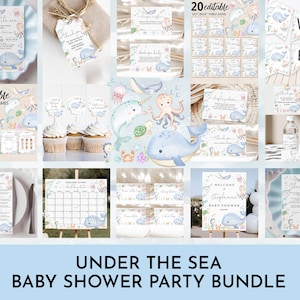 Under the Sea Baby Shower Invitation Bundle: Ocean Animals, Editable Games (Printable)