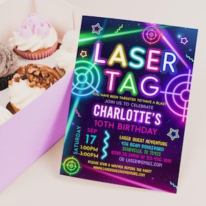 Laser Tag Birthday Invitation Neon Laser Tag Editable Invitation Glow Laser Tag Birthday Party Girl Neon Glow Laser Party Printable Bir423