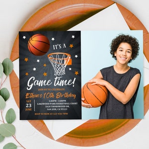 Invitation d'anniversaire de basket-ball, invitation de fête de sport pour garçon, temps de jeu photo pour enfants adolescents, téléchargement modifiable numérique imprimable Bir246