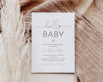 Minimalist Baby Shower Invitation - Simple, Editable, Gender Neutral Bab188