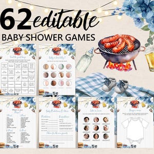 BBQ Baby Shower Game Bundle Editable Backyard Baby Shower Game Pack Baby-q Baby Shower Coed BBQ Baby Games Boy Blue Floral Printable Bab286