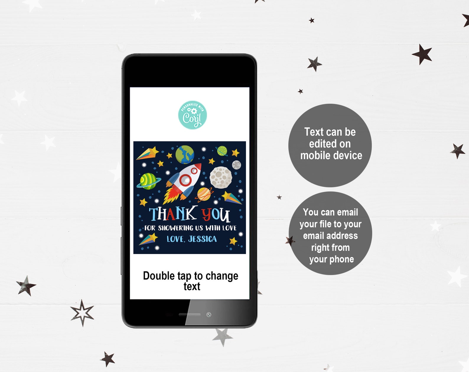 Outer Space Baby Shower Favor Tag Sticker Rocket Ship Astronaut