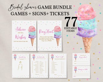 Bridal Shower Game Set: Ice Cream Theme - Editable Printable Bundle Bri30