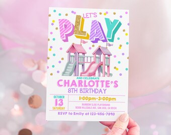 Park Birthday Invitation: Playground Theme - Editable Canva Template Bir588