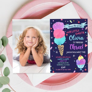 Ice Cream Birthday Invitation Ice Cream Party Invite Social Here&#39;s the scoop Sweet Photo Girl Instant Editable Printable Download Bir24