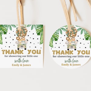 Jungle Stickers Safari Baby Shower Favor Label Safari Tiere Babyparty Party Zoo Tier Runde Quadrat Tag bearbeitbar druckbar Bab153