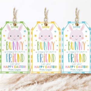 Étiquette de Pâques un lapin heureux d'avoir un ami étiquette-cadeau imprimable modifiable étiquette de sac cadeau de Pâques préscolaire salle de classe enfants étiquette-cadeau Eat24