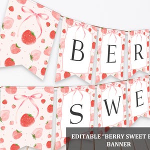 Aardbei baby shower banner bewerkbare bes zoete baby baby shower decor afdrukbare aardbei thema baby strooi zomerslinger Bab312