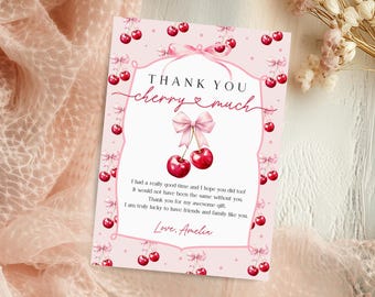 Thank You Card: Cherry Birthday Design - Editable, Printable Bir488