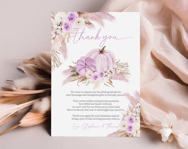 Editable Pumpkin Baby Shower Thank You Card A Little Pumpkin Thank You