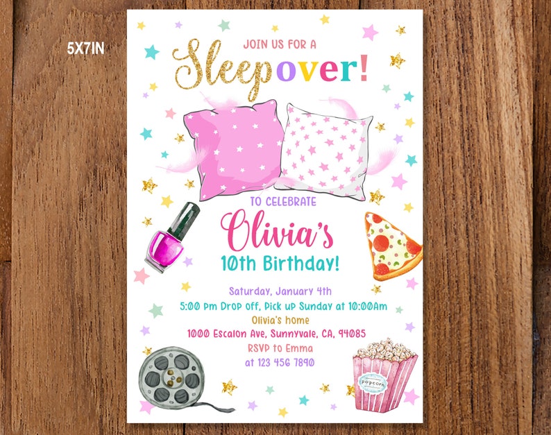 Sleepover Birthday Invitation Slumber Party Teen Invite Girl - Etsy