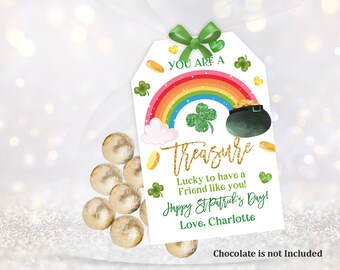 St. Patrick Day Gift Tag Treat Label Treasure Tag Kids Friend Classroom School Boy Girl Rainbow Tag Printable Editable Download Spt6