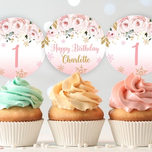 Winter Birthday Cupcake Topper Printable  Winter Onederland Décor  EDITABLE  Download  Bir147