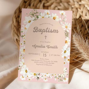 Invito Battesimo Margherita Invito Battesimo Invito Festa Margherita Fiori Rosa Gialli Battesimo Bambina Modificabile Stampabile Retro Margherita Bap8