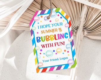 End of School Bubble Tags Summer Vacation Bubble Favor Tag Classmate Gifts Label Bubbles with Fun Printable Editable Download Est18