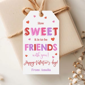Qué dulce es ser tu amigo Etiqueta de regalo de San Valentín Editable Piruleta Caramelo Donut Cupcake Imprimible Niños Preescolar Aula Vat72
