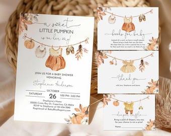 Boho Fall Pumpkin Baby Shower Invitations: Editable Girl Invite Set Bab291