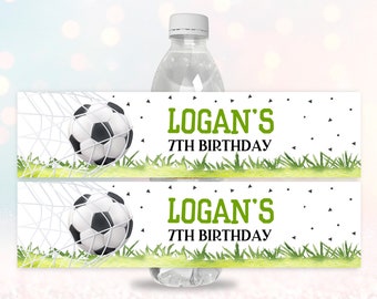 Soccer Birthday Water Bottle Label Sports Party Labels Soccer Water bottle wrapper Football Decor Favor Printable Editable Download Bir245