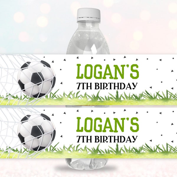 Soccer Birthday Water Bottle Label Sports Party Labels Soccer Water bottle wrapper Football Decor Favor Printable Editable Download Bir245