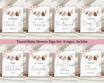 Travel Baby Shower Signs: Pink Floral Adventure Set
