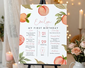 First Birthday Milestone Sign: Peach Watercolor Greenery - Editable Canva Bir494