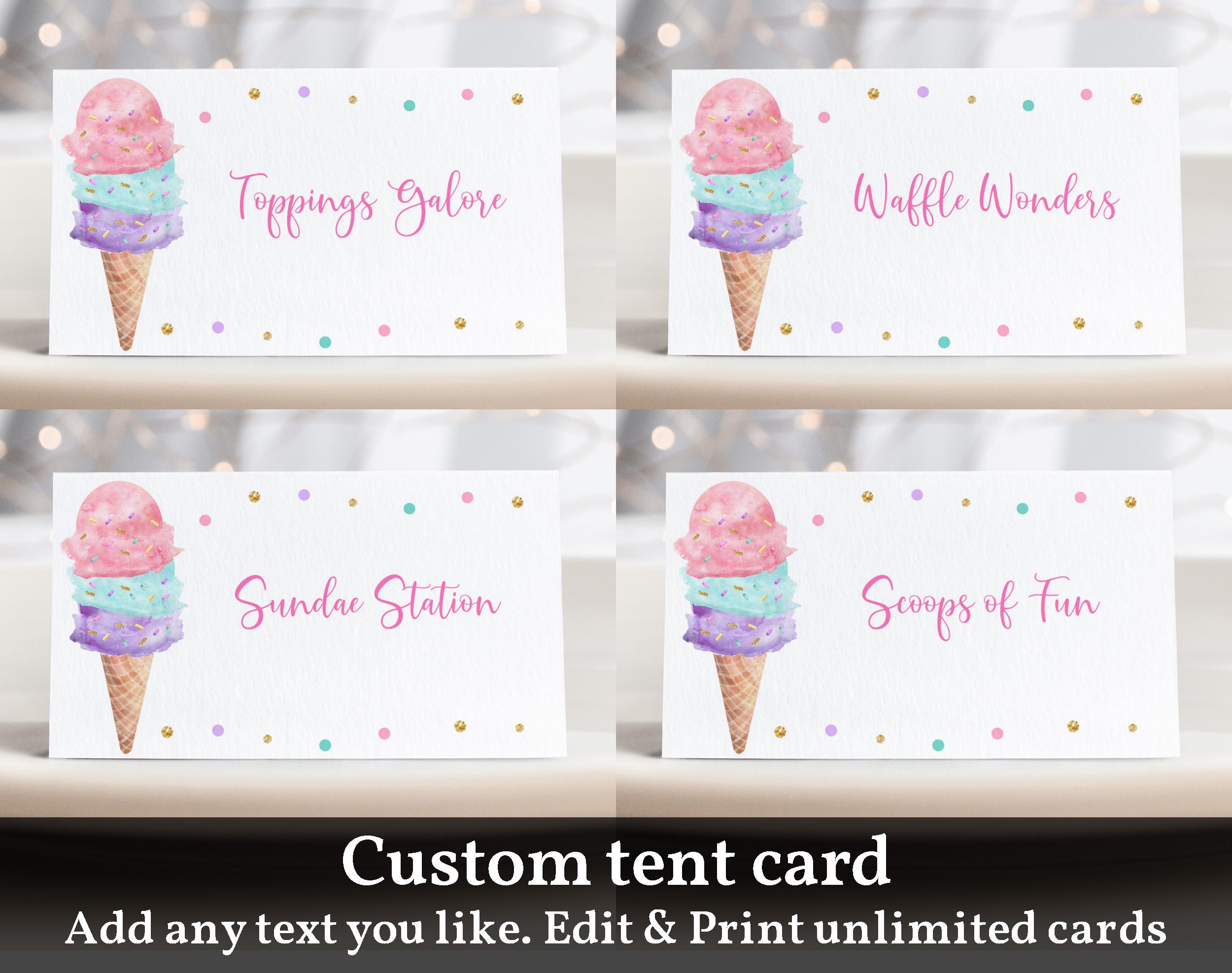 Editable Ice Cream Food Labels Ice Cream Birthday Food Cards Tent Card Girl Pink Gold the Scoop Buffet Label Tent Card Printable Bir366