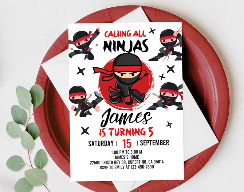 Ninja Birthday Invitation Martial Arts Invite Ninja Party Printable Warrior Birthday Invitation Digital Editable Template Download Bir333 image 1