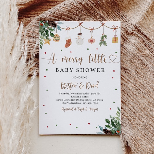 A Merry Little Baby Shower Invitation Set Christmas Baby Etsy