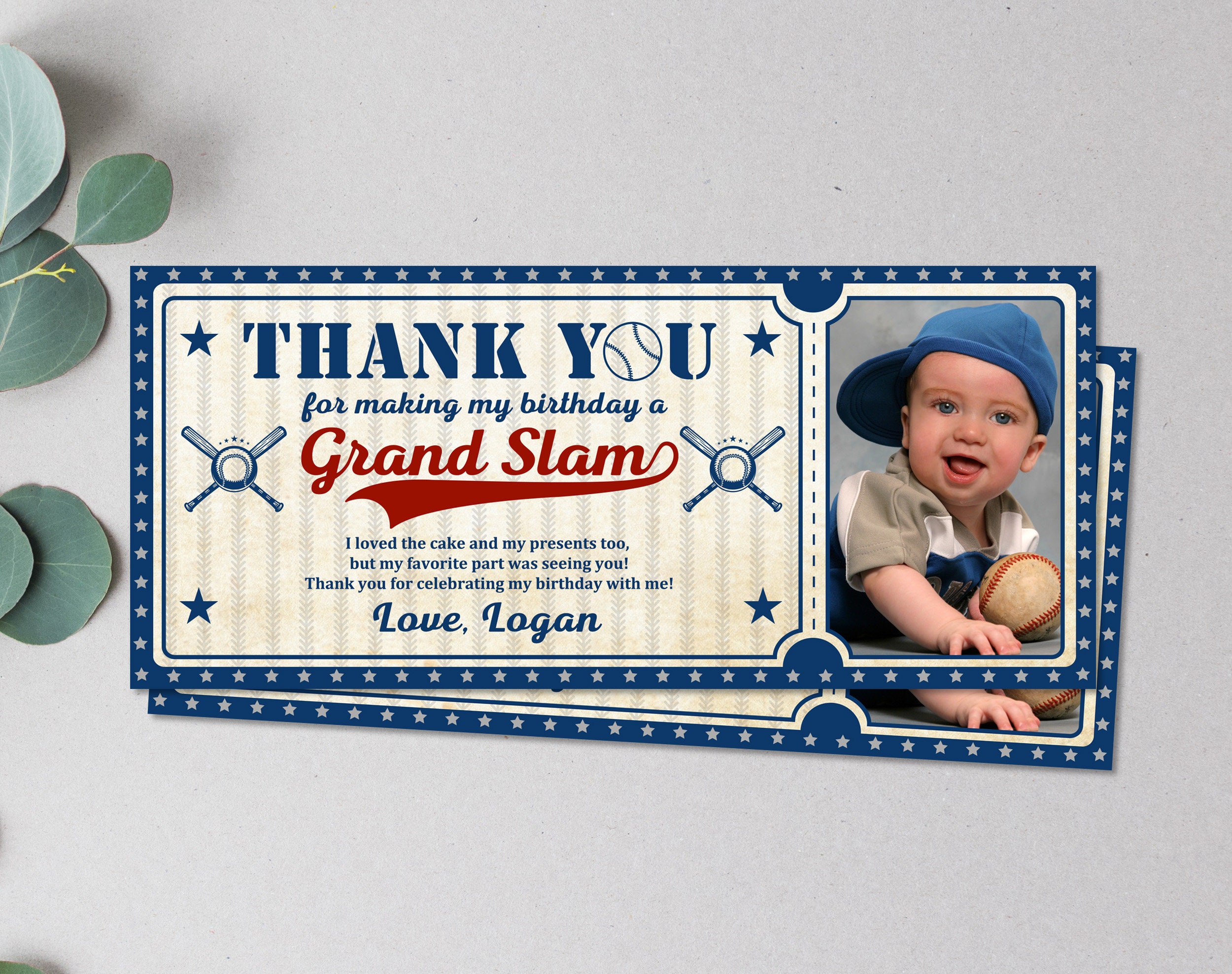 Baseball Birthday Thank You Card Photo Baseball Thank You Note - Etsy ...