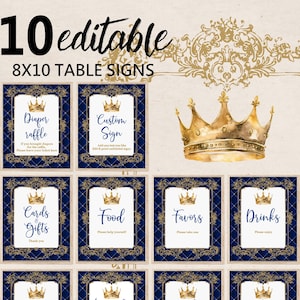Prince Baby Shower Table Signs: Royal Blue and Gold (Digital Download)
